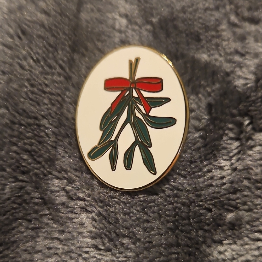 Mistletoe Enamel Pin with Red Bow